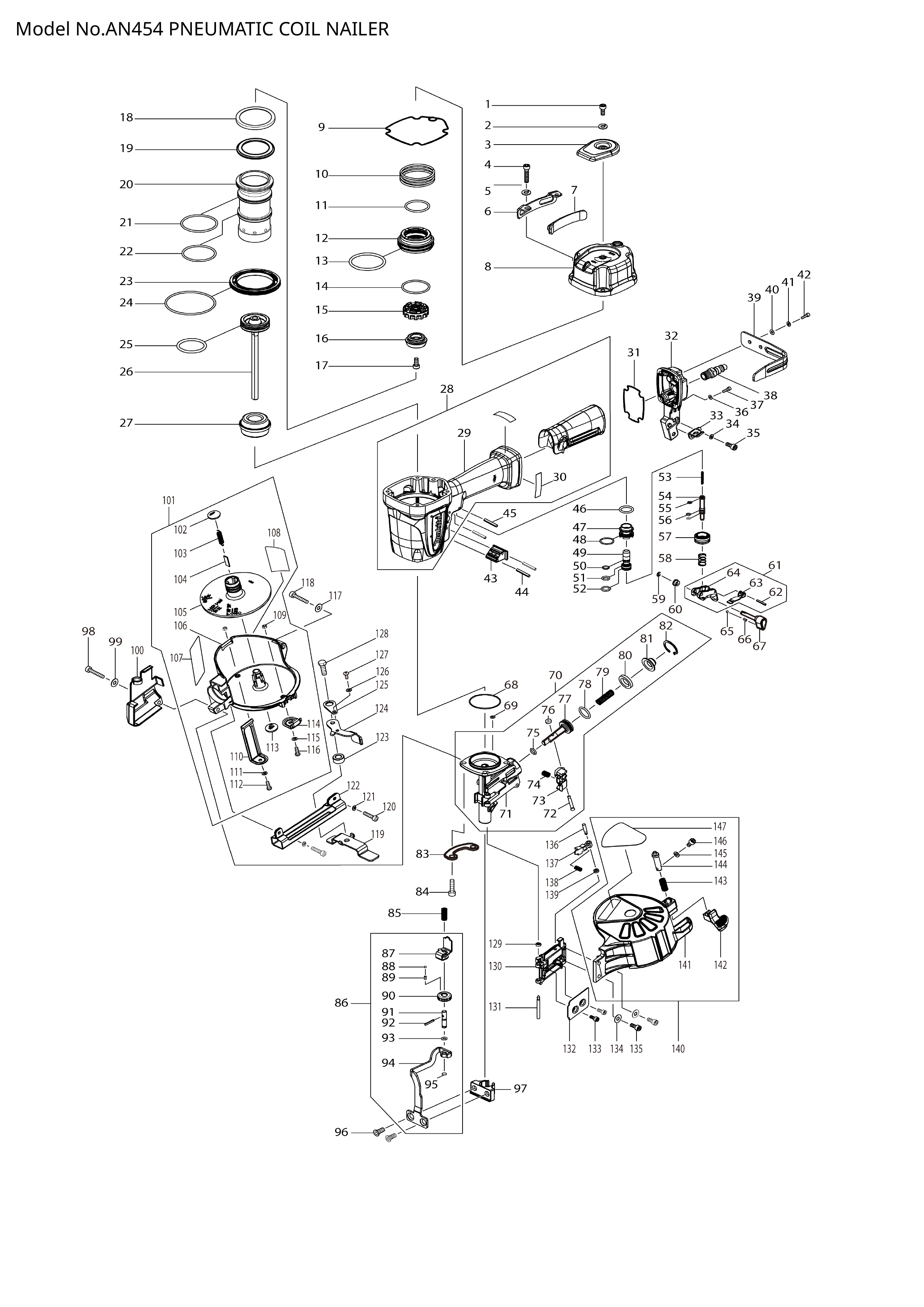 Makita AN454 — сборочный чертёж, лист 1, деталь HY00000452 поз. 019
