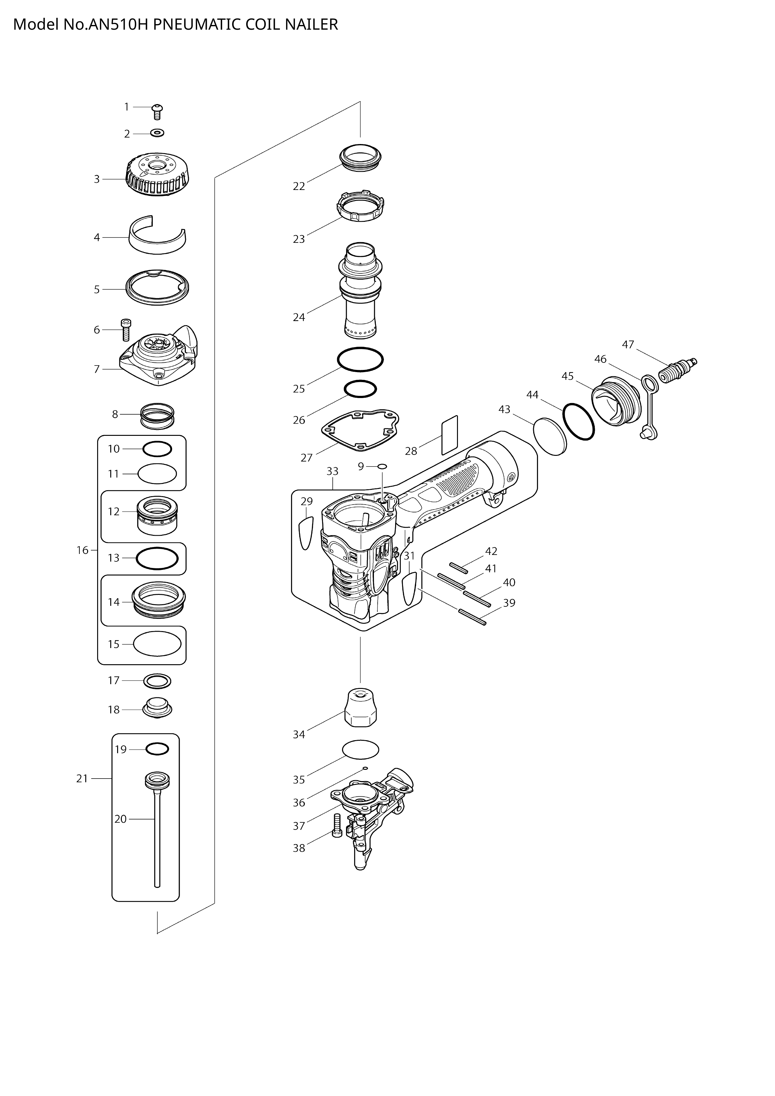 Makita AN510H — сборочный чертёж, лист 1, деталь 413106-9 поз. 004