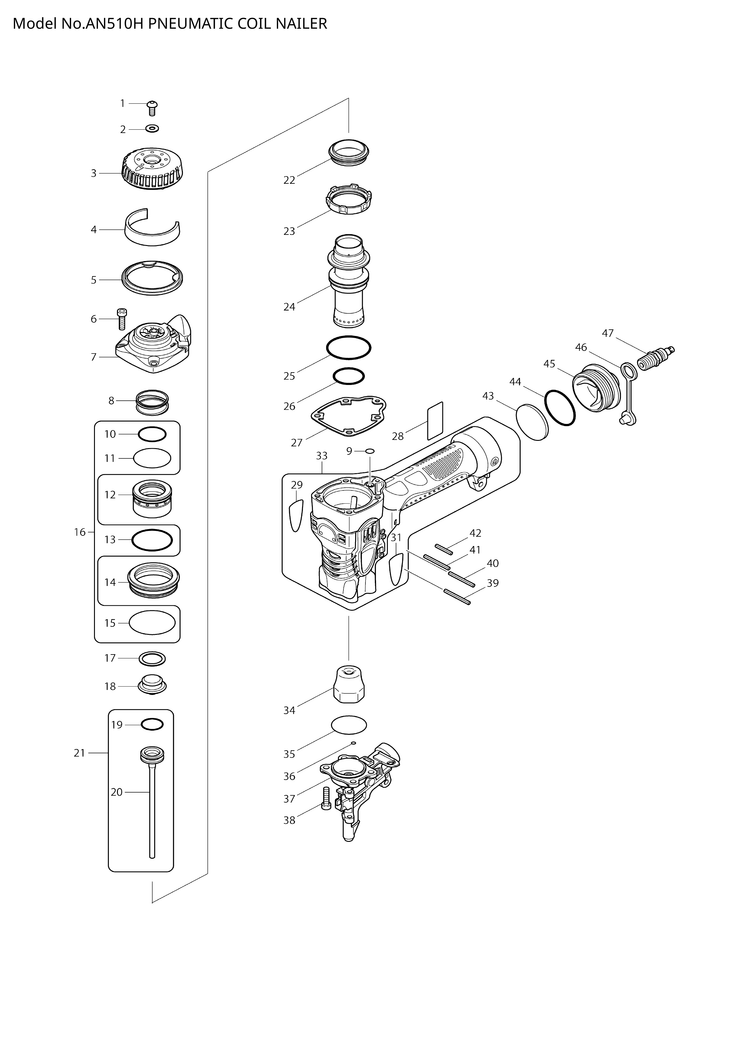 Makita AN510H — сборочный чертёж, лист 1, деталь 413106-9 поз. 004