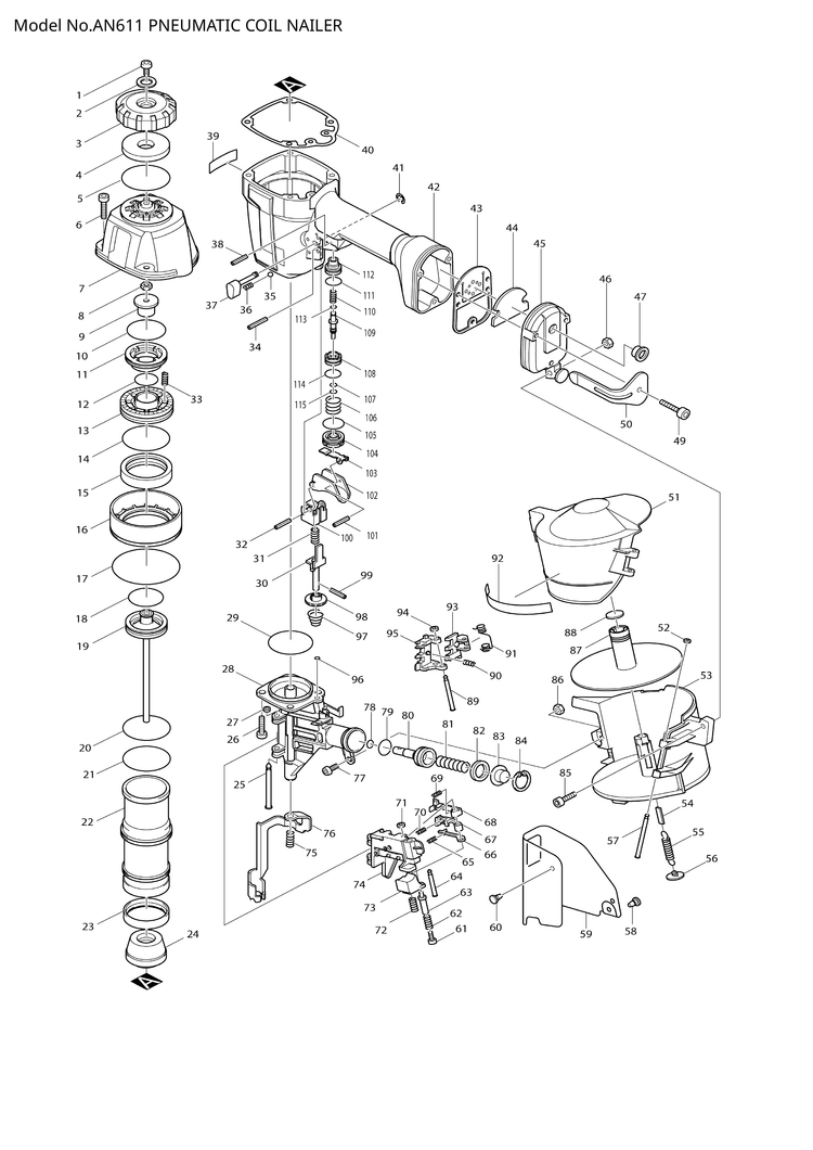 Makita AN611 — сборочный чертёж, лист 1, деталь 162198-2 поз. 043