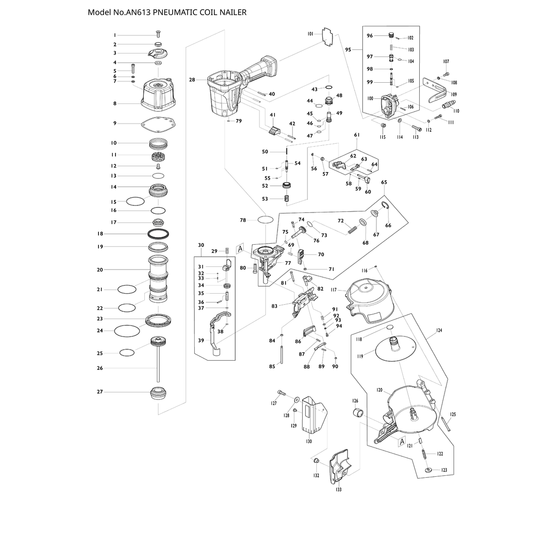 Makita AN613 — сборочный чертёж, лист 1, деталь HY00001053 поз. 119