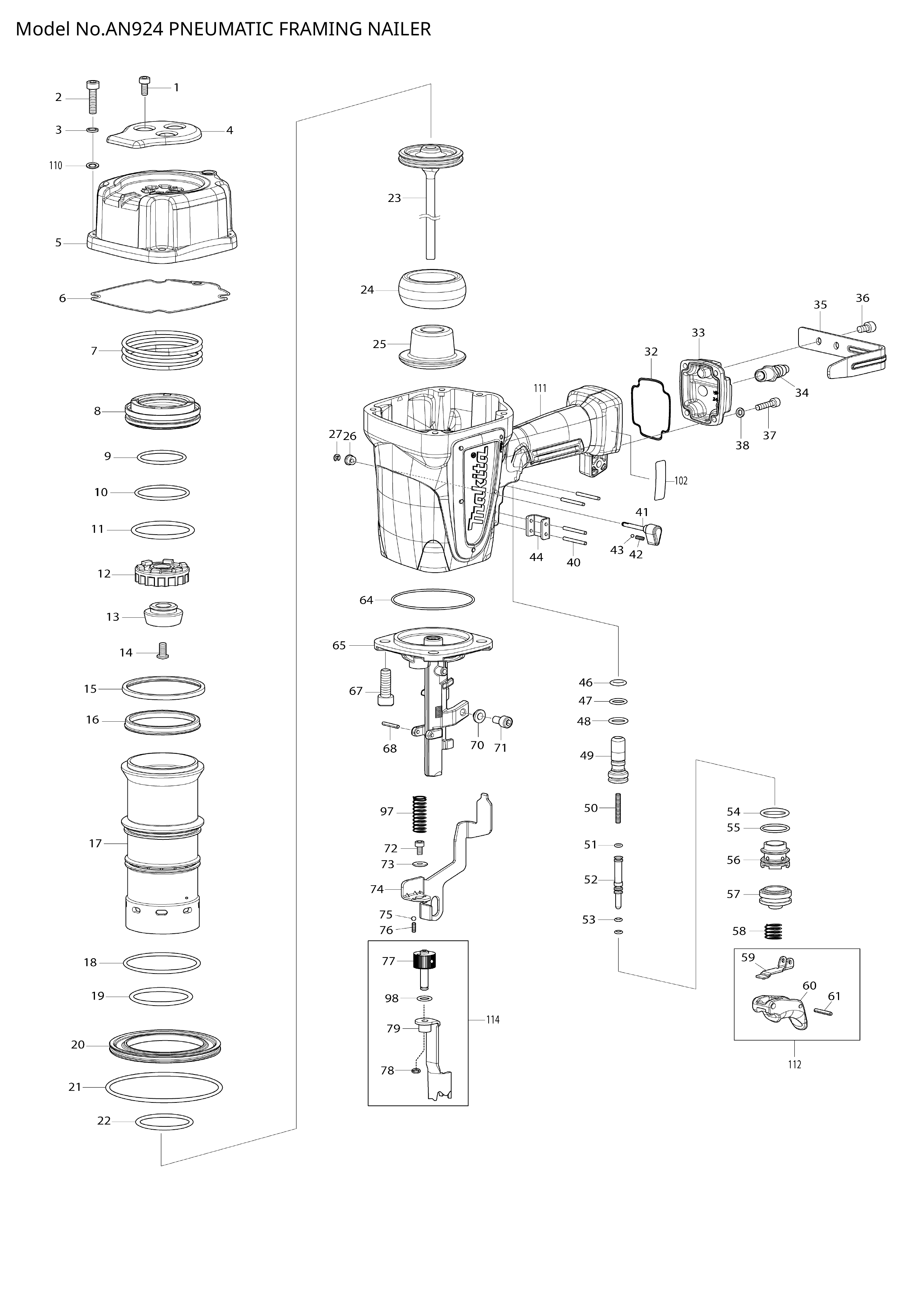 Makita AN924 — сборочный чертёж, лист 1, деталь HY00000861 поз. 033