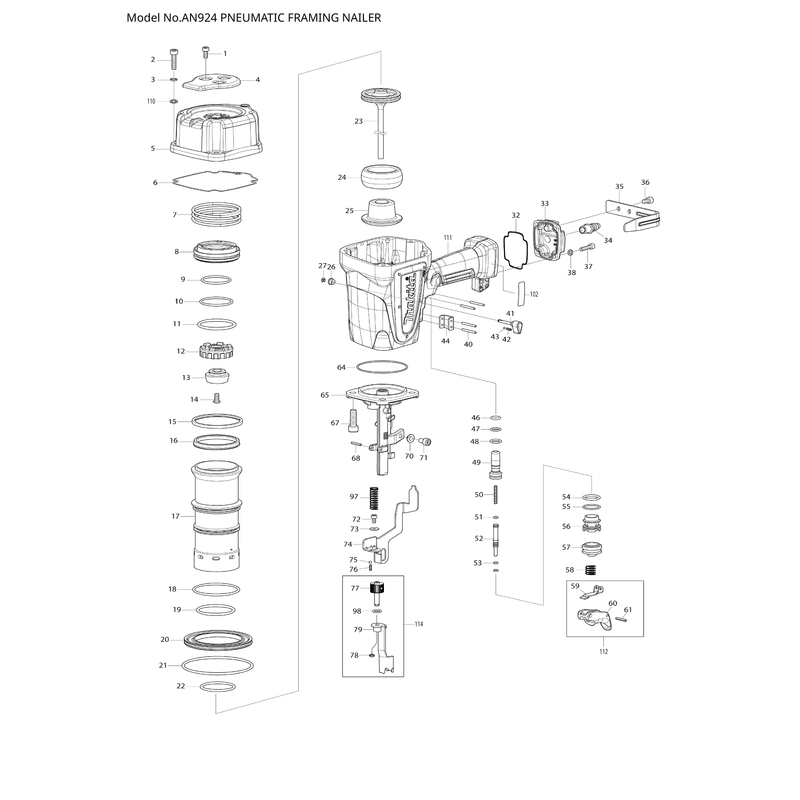 Makita AN924 — сборочный чертёж, лист 1, деталь HY00000876 поз. 074