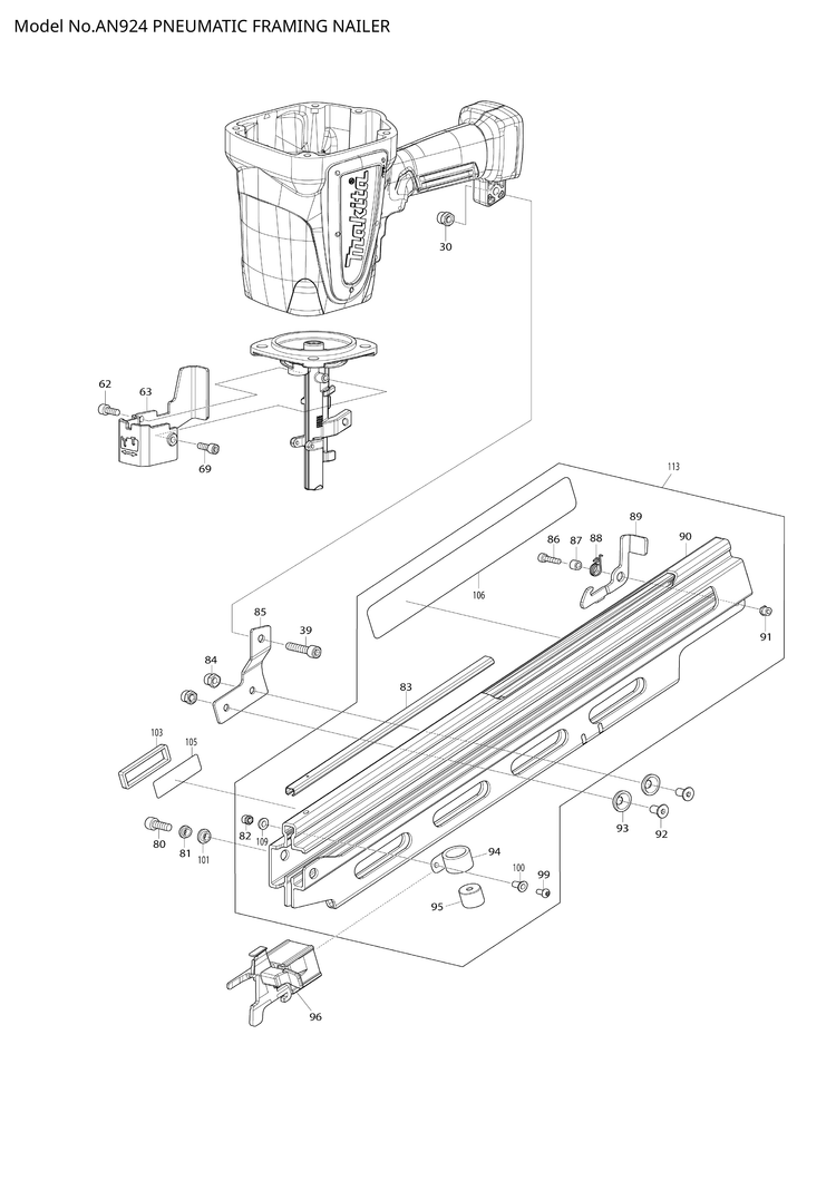 Makita AN924 — сборочный чертёж, лист 2, деталь HY00000884 поз. 085