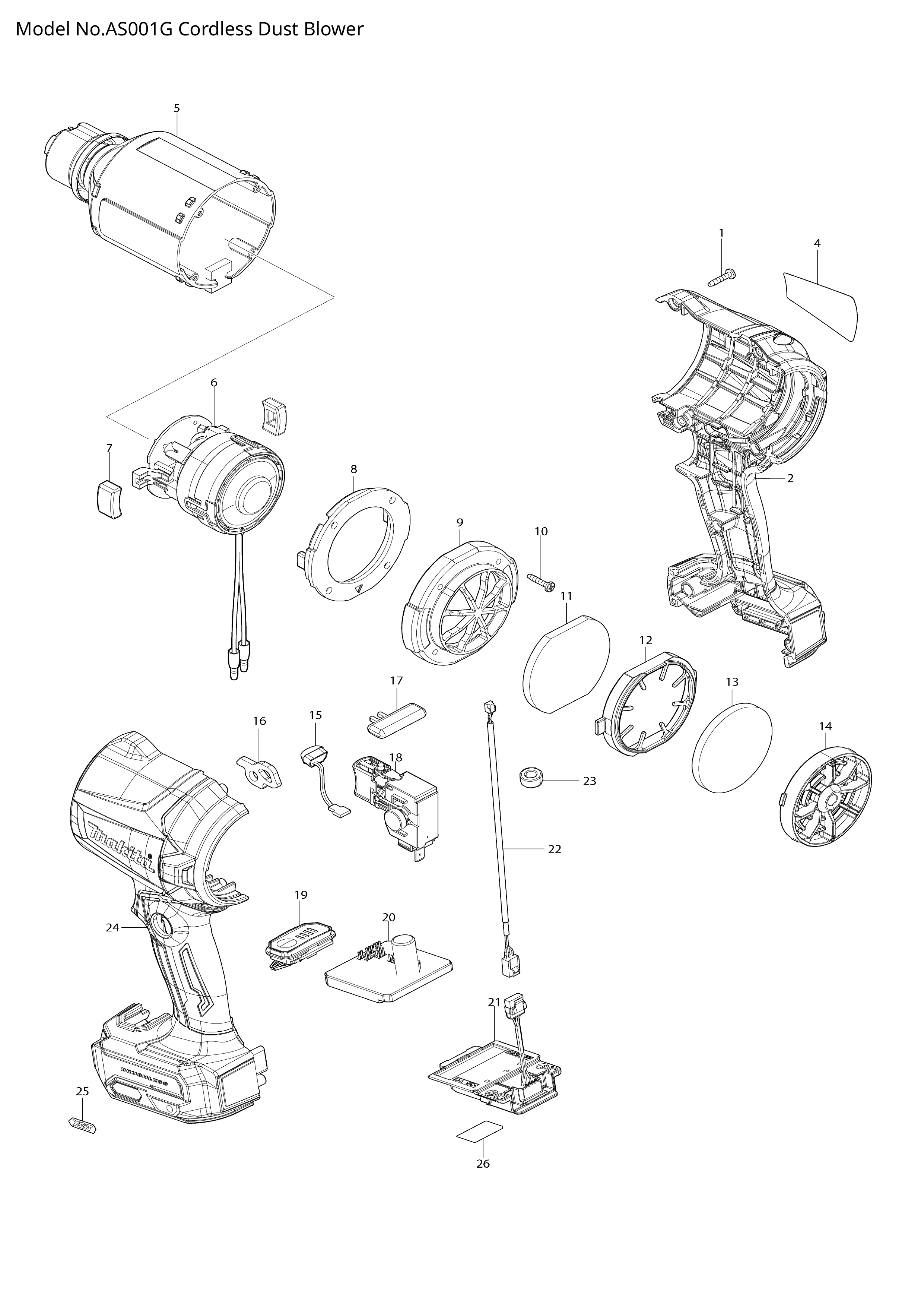 Makita AS001G — сборочный чертёж, лист 1, деталь 632R99-1 поз. 021