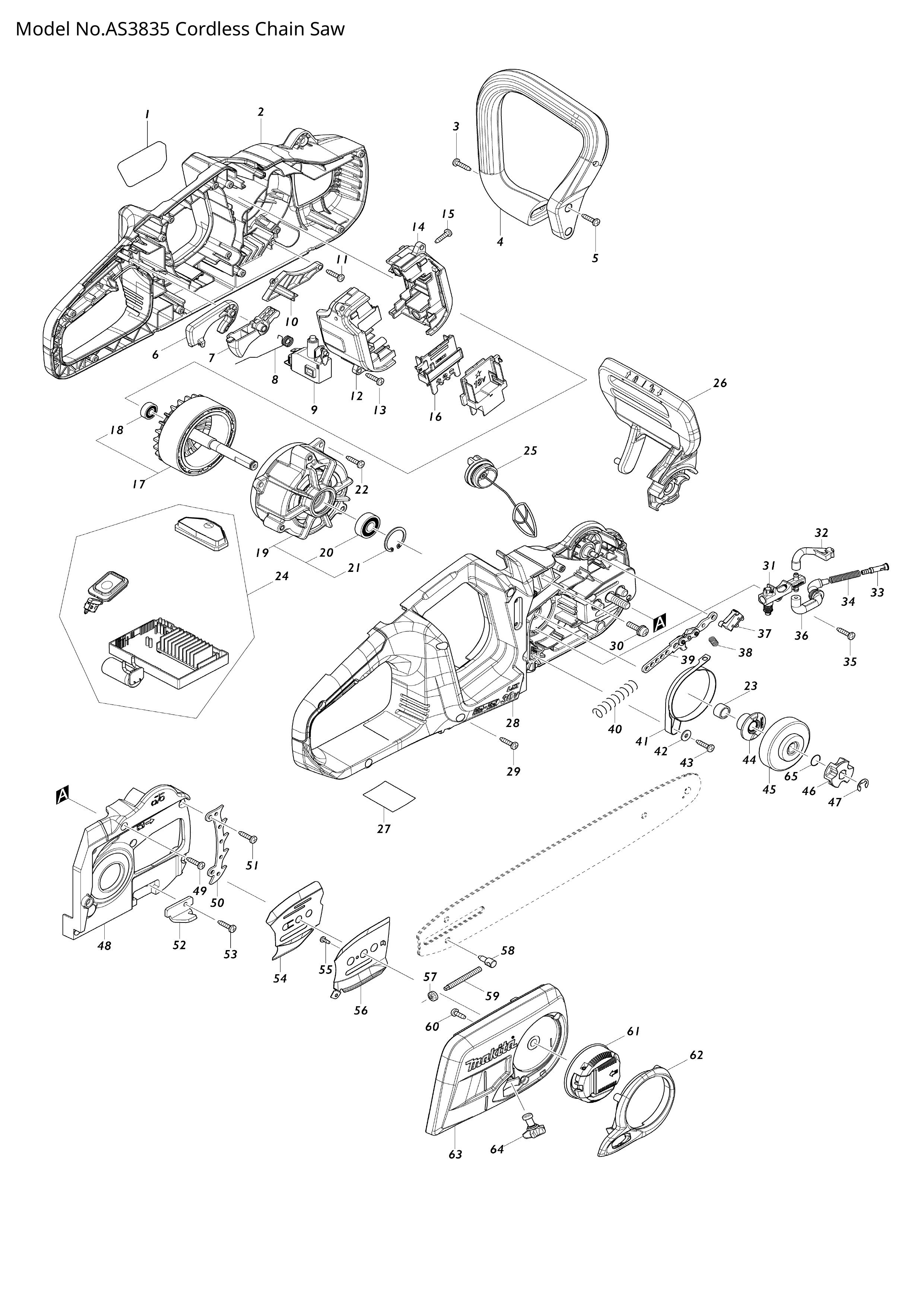 Makita AS3835 — сборочный чертёж, лист 1, деталь 650781-2 поз. 009