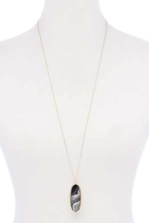 Acetate Oval Metal Edge Pendant Necklace