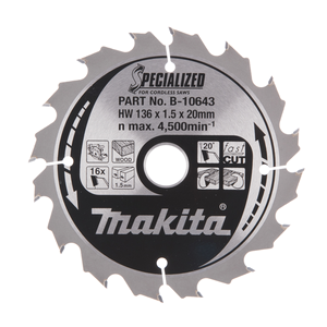 Makita B-10643 136mm x 20mm x 1,5 mm 16T Circular Saw Blade DSS501
