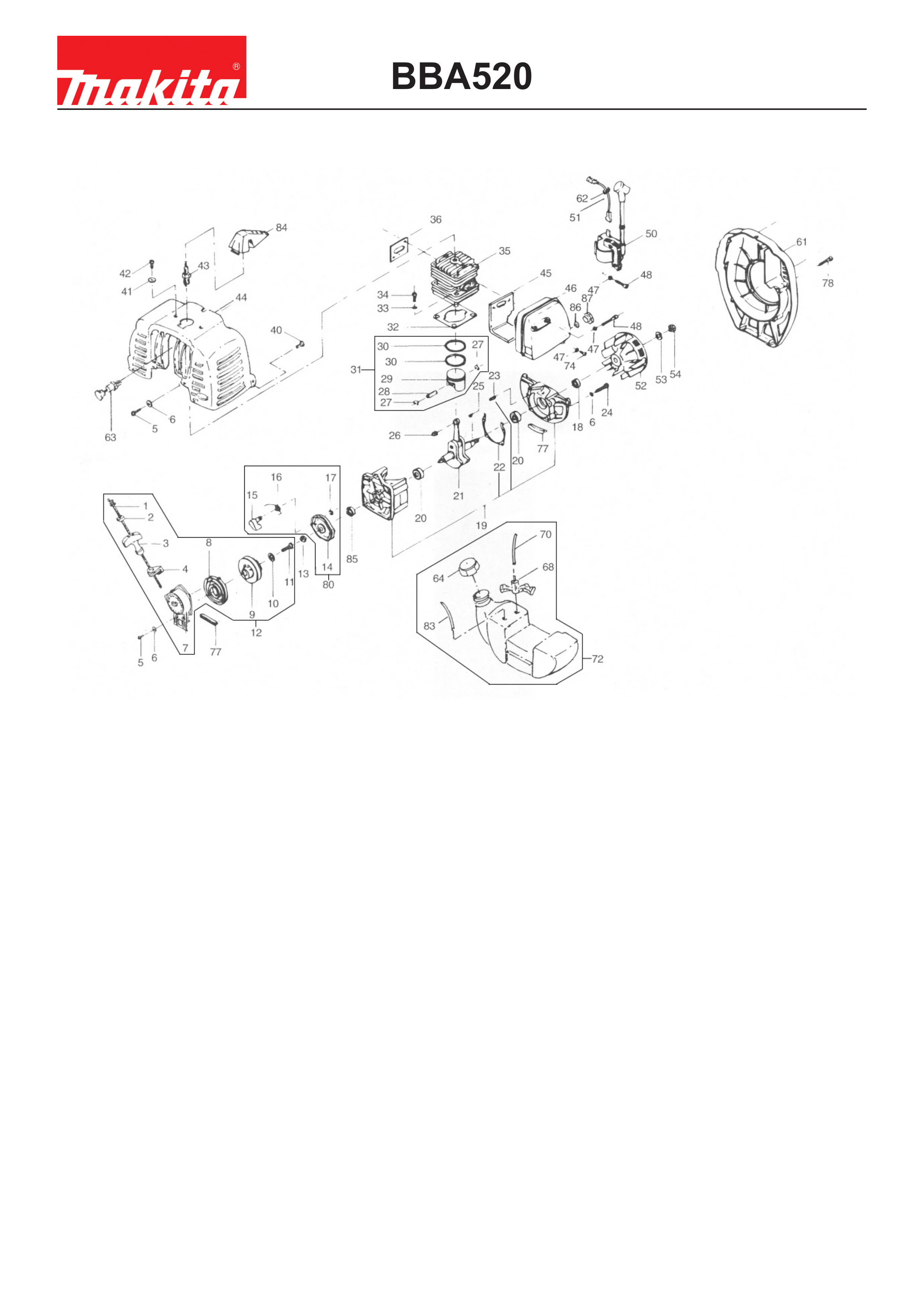 Makita BBA520 — сборочный чертёж, лист 1, деталь BB331480 поз. 45