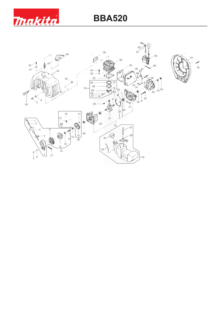 Makita BBA520 — сборочный чертёж, лист 1, деталь BB331650A поз. 42