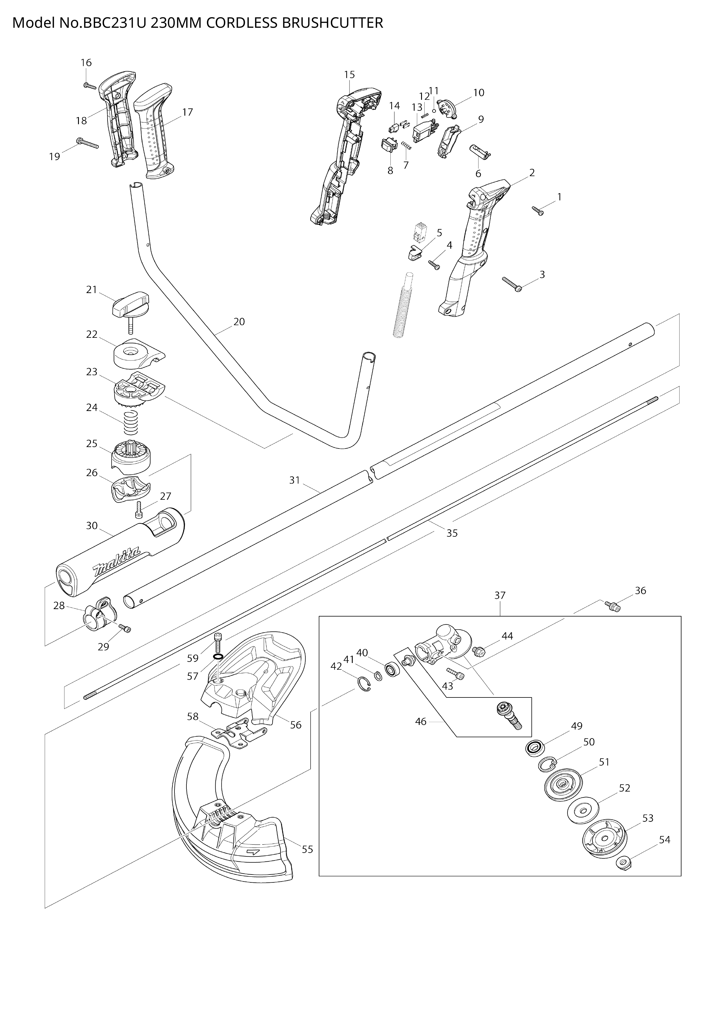 Makita BBC231U — сборочный чертёж, лист 1, деталь 650629-8 поз. 013
