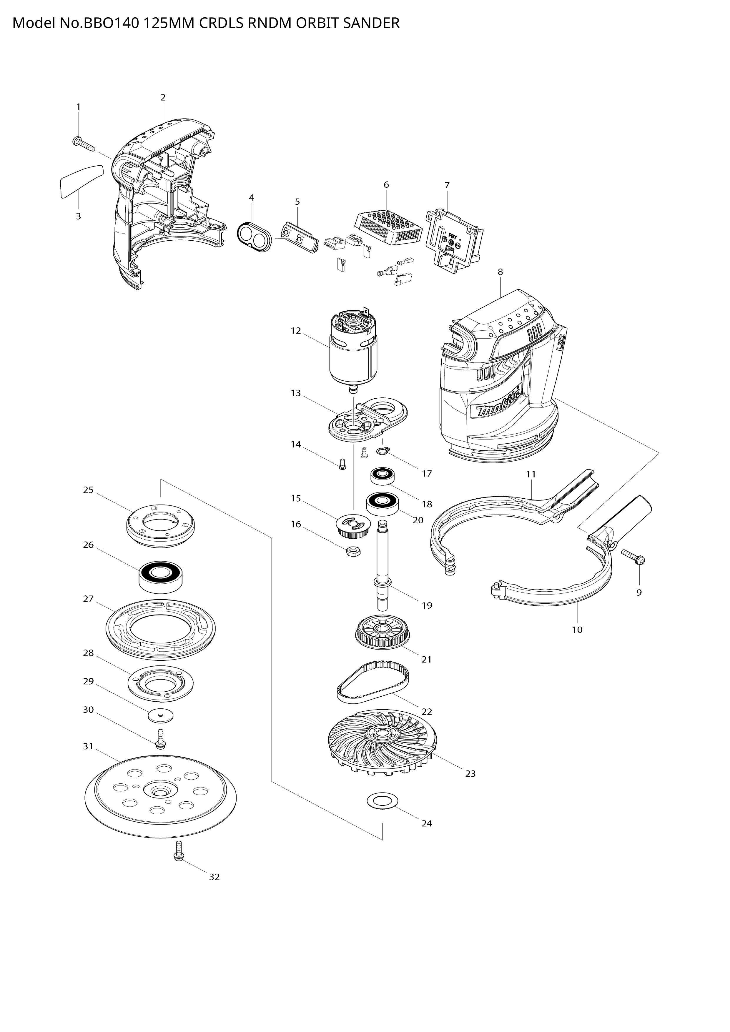 Makita BBO140 — сборочный чертёж, лист 1, деталь 629950-6 поз. 012