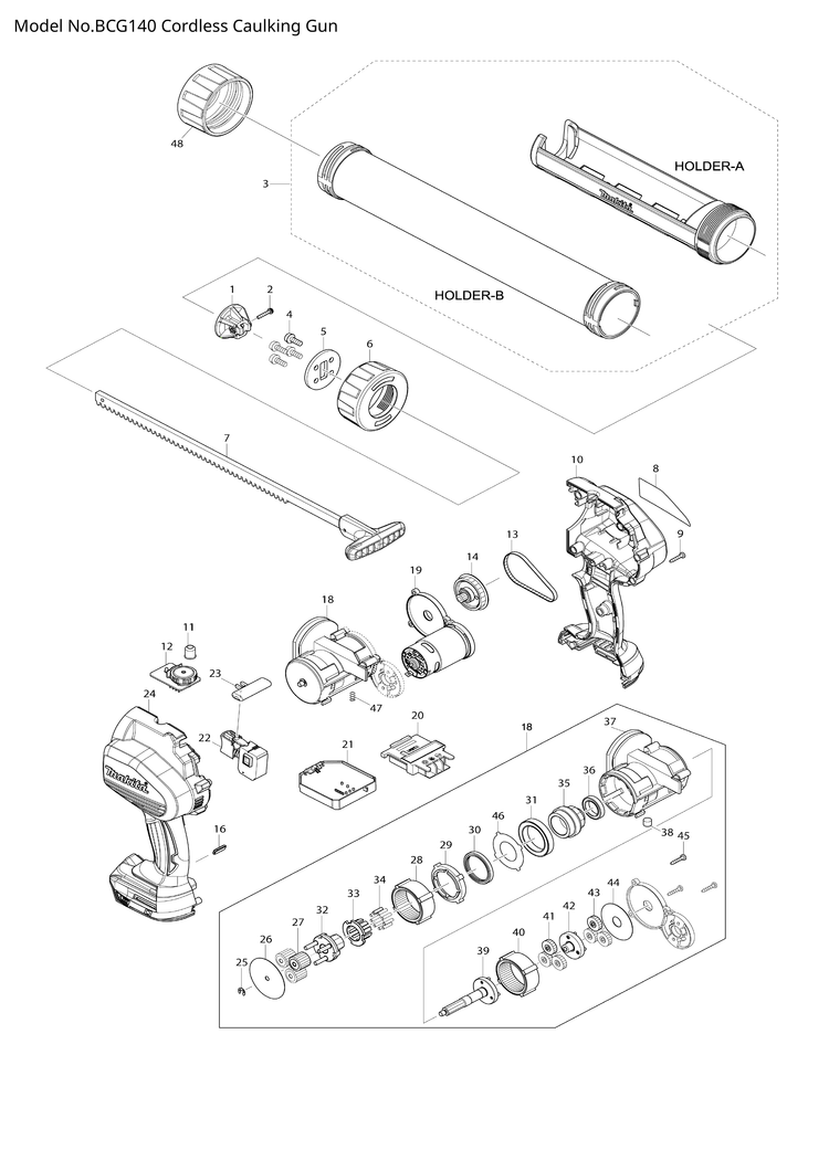 Makita BCG140 — сборочный чертёж, лист 1, деталь 632A60-6 поз. 021
