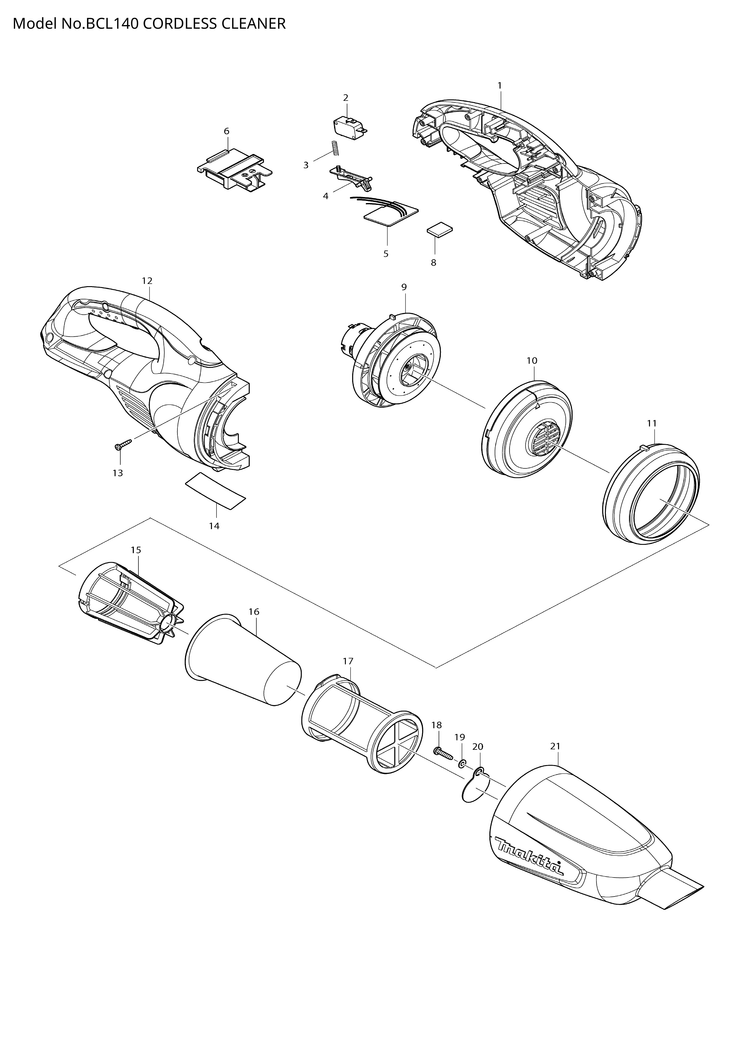 Makita BCL140 — сборочный чертёж, лист 1, деталь 638935-1 поз. 005-1