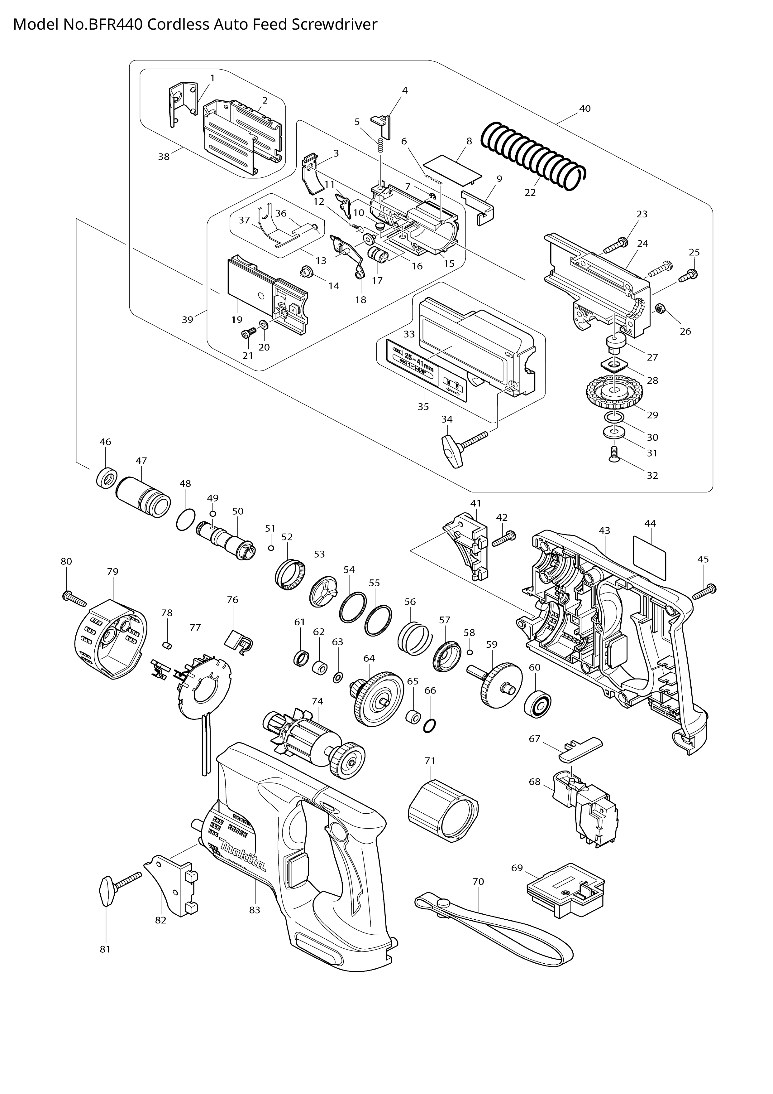 Makita BFR440 — сборочный чертёж, лист 1, деталь 188556-4 поз. 043-3