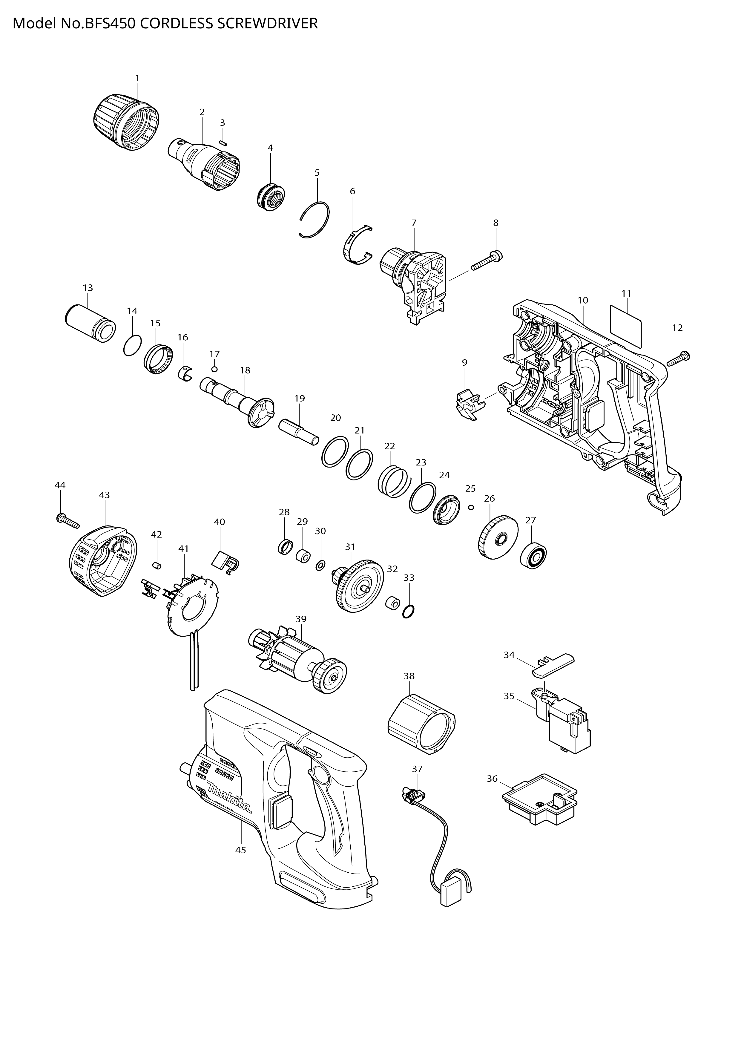 Makita BFS450 — сборочный чертёж, лист 1, деталь 620123-4 поз. E01