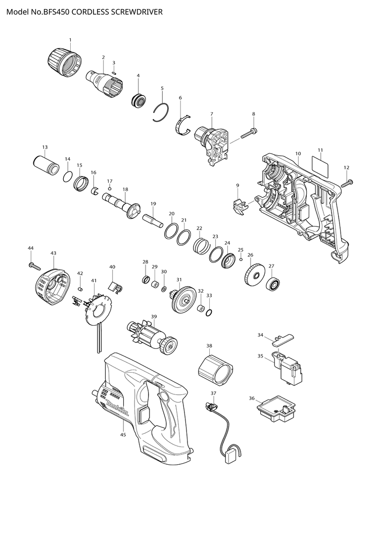 Makita BFS450 — сборочный чертёж, лист 1, деталь 620123-4 поз. E01