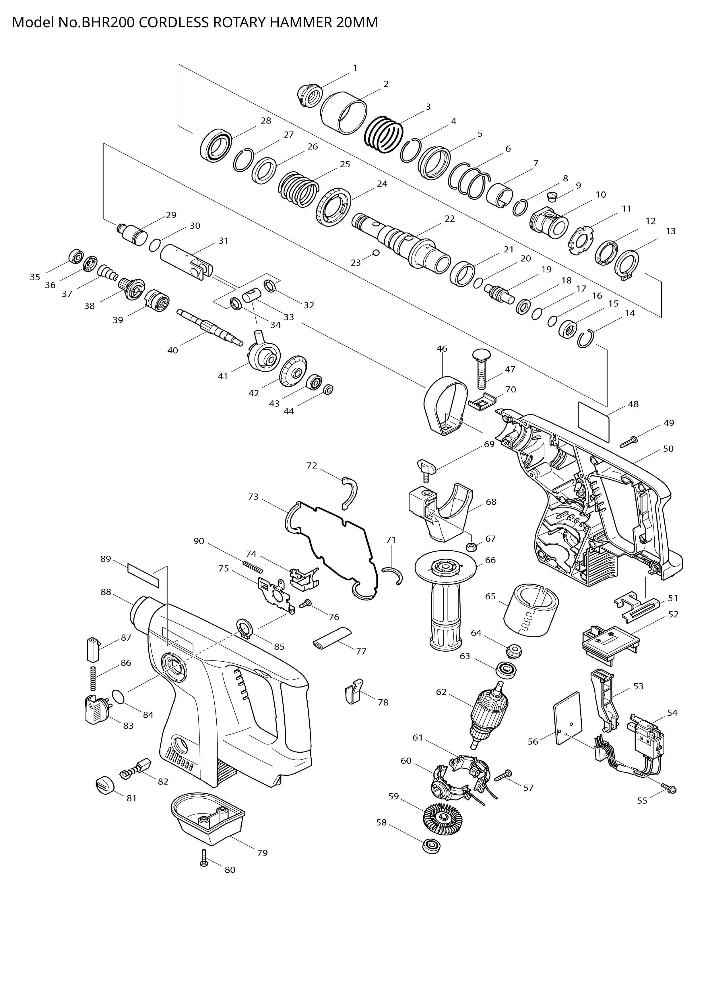 Makita BHR200 — сборочный чертёж, лист 1, деталь 519060-6 поз. 062