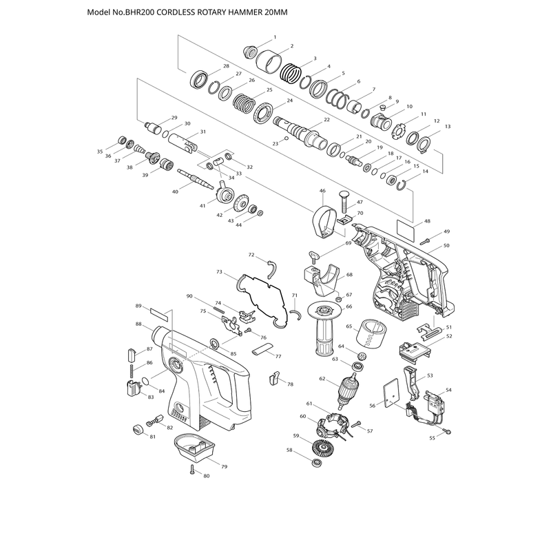 Makita BHR200 — сборочный чертёж, лист 1, деталь 519060-6 поз. 062