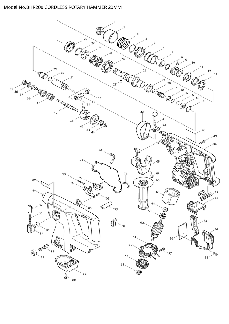 Makita BHR200 — сборочный чертёж, лист 1, деталь 519060-6 поз. 062