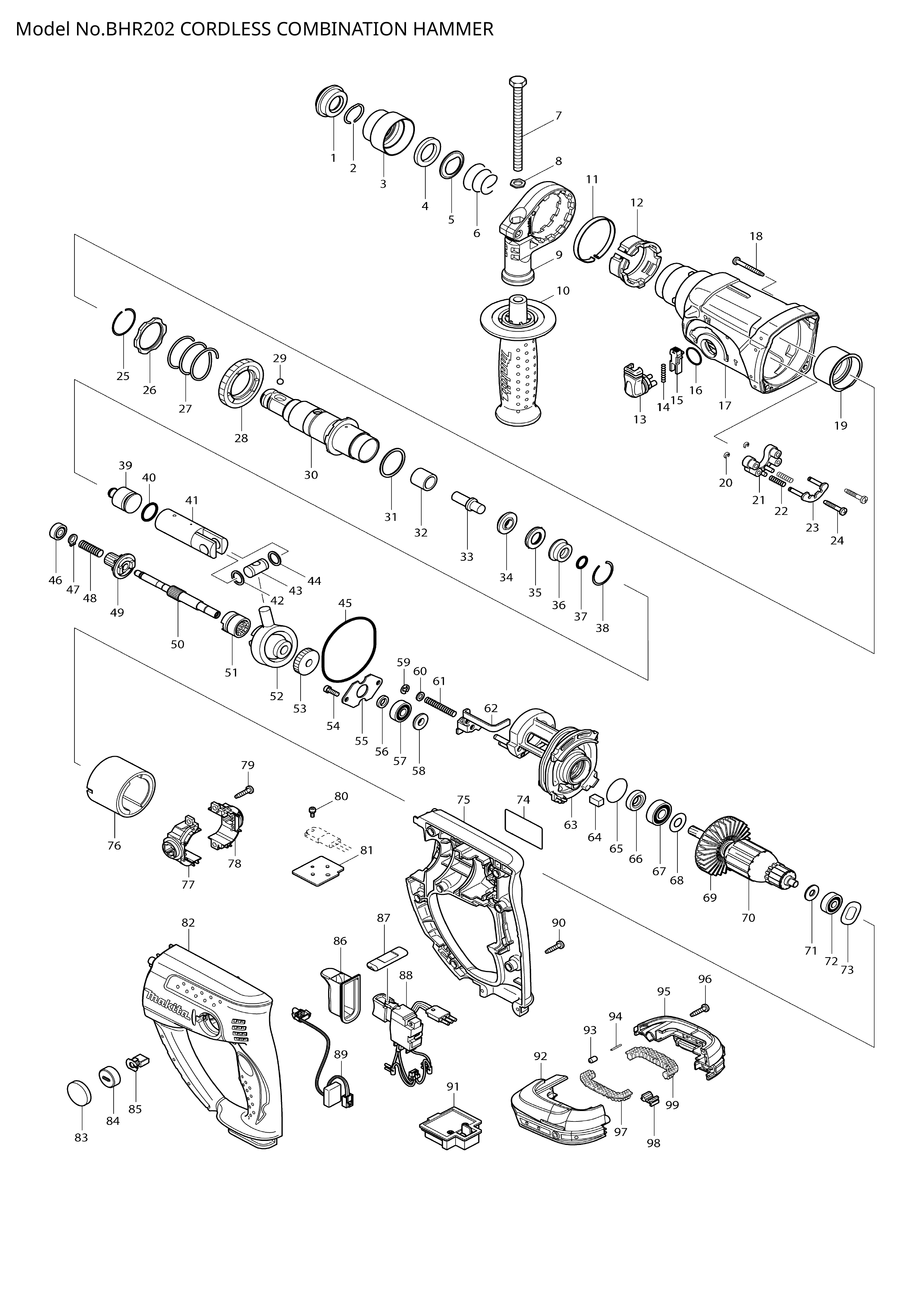 Makita BHR202 — сборочный чертёж, лист 1, деталь 417630-4 поз. 009