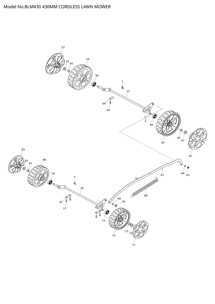 Makita BLM430 — сборочный чертёж, лист 2, деталь 650681-6 поз. 095