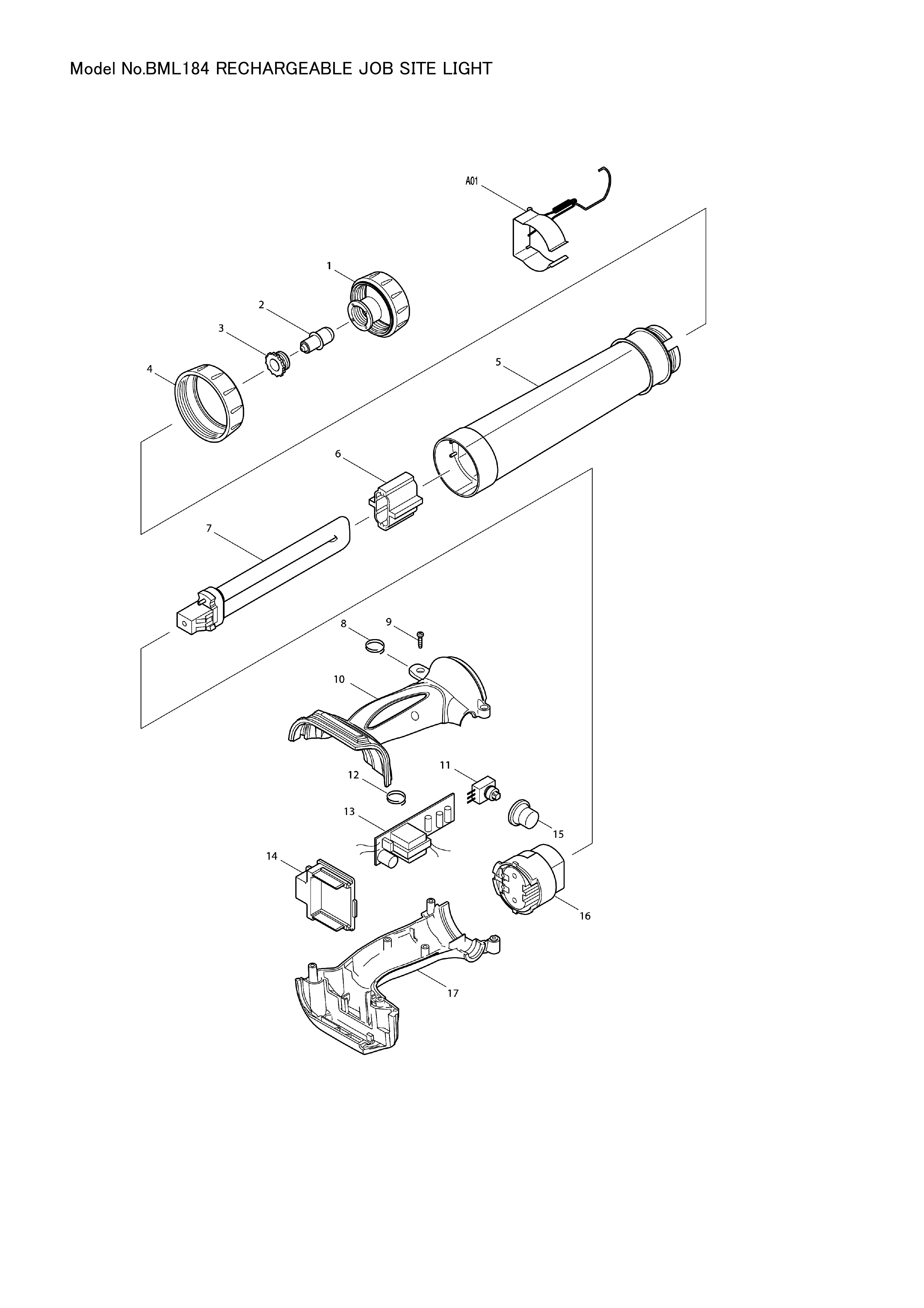 Makita BML184 — сборочный чертёж, лист 1, деталь GM00002282 поз. 002-1