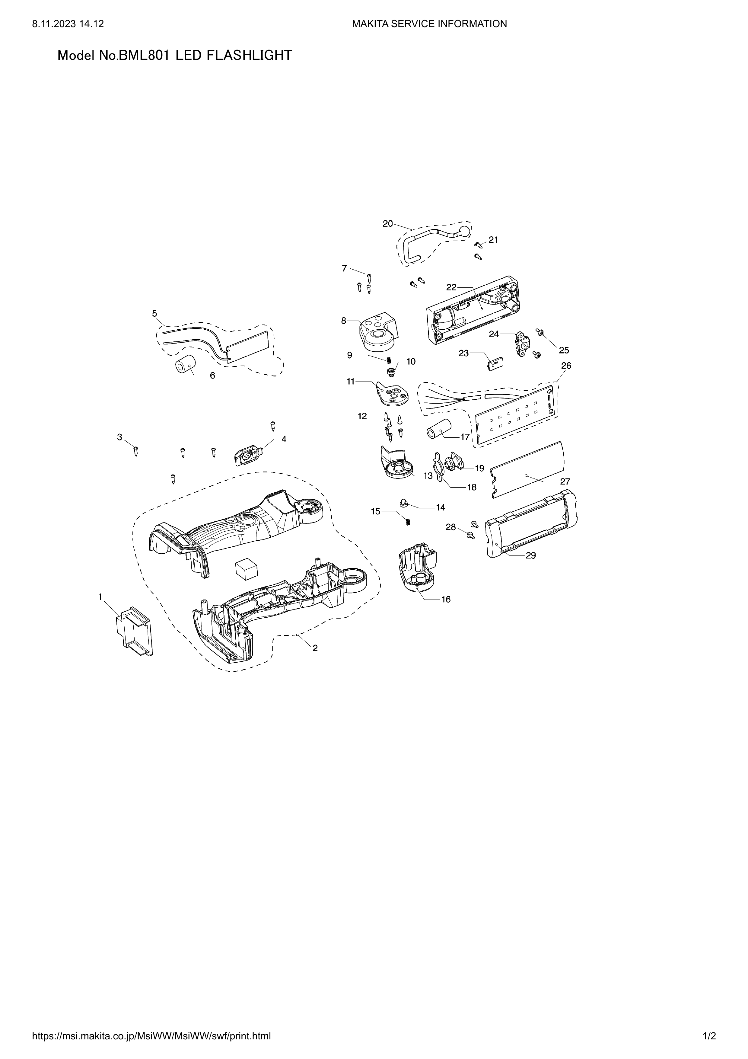 Makita BML801 — сборочный чертёж, лист 1, деталь GM00001288 поз. A01