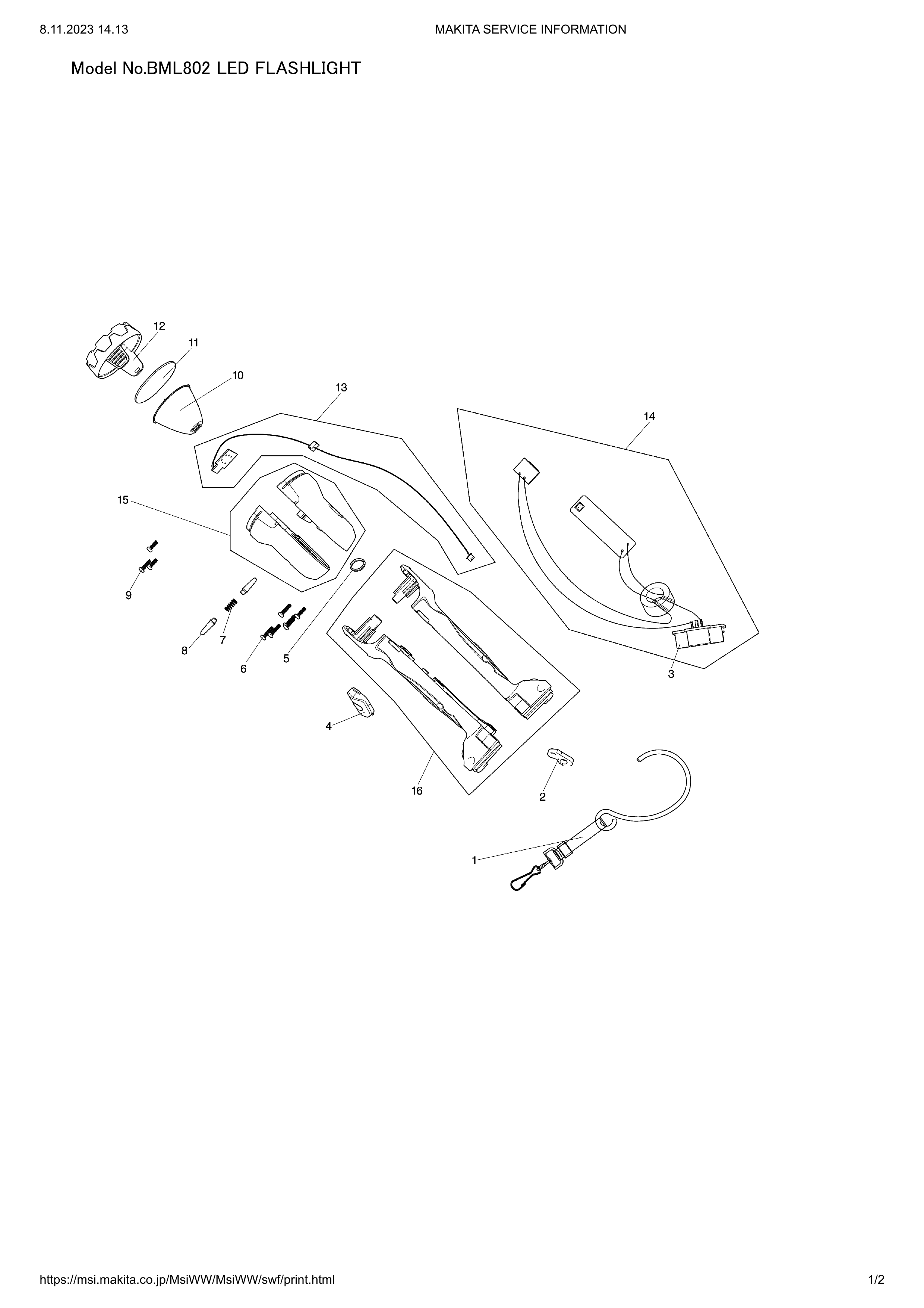 Makita BML802 — сборочный чертёж, лист 1, деталь GM00001298 поз. 011
