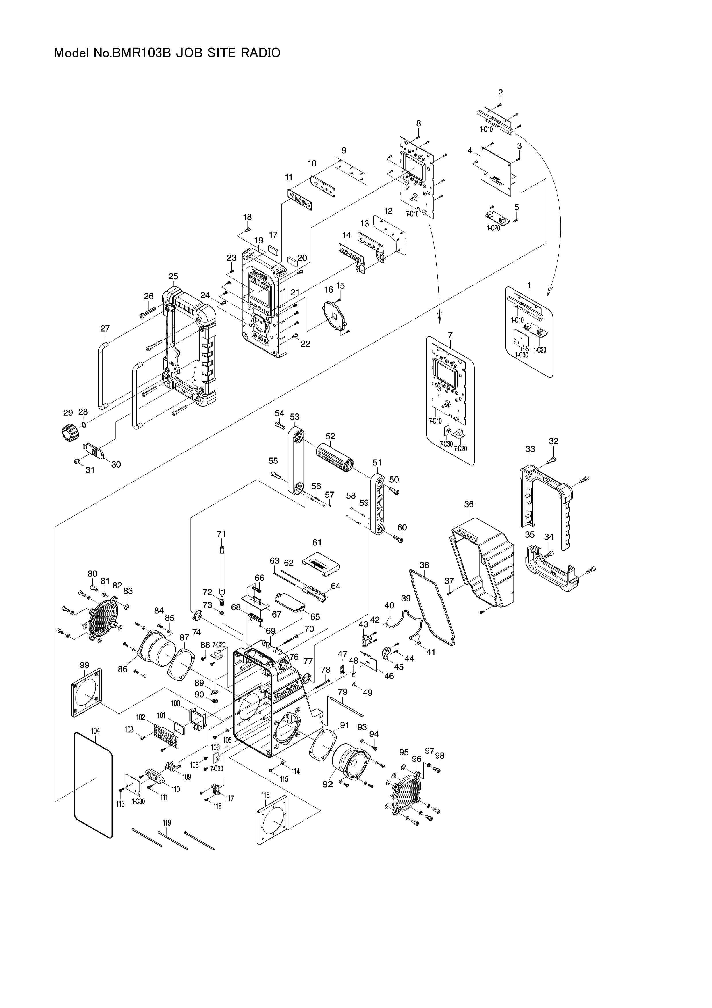 Makita BMR103B — сборочный чертёж, лист 1, деталь SE00000245 поз. 036