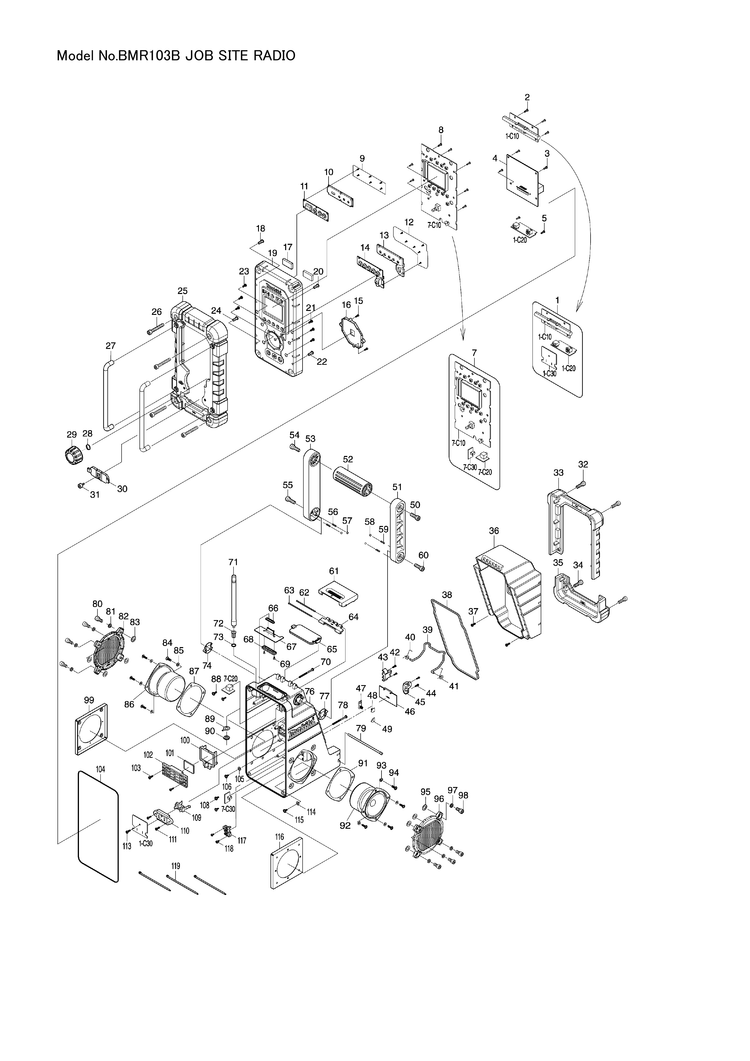 Makita BMR103B — сборочный чертёж, лист 1, деталь SE00000245 поз. 036