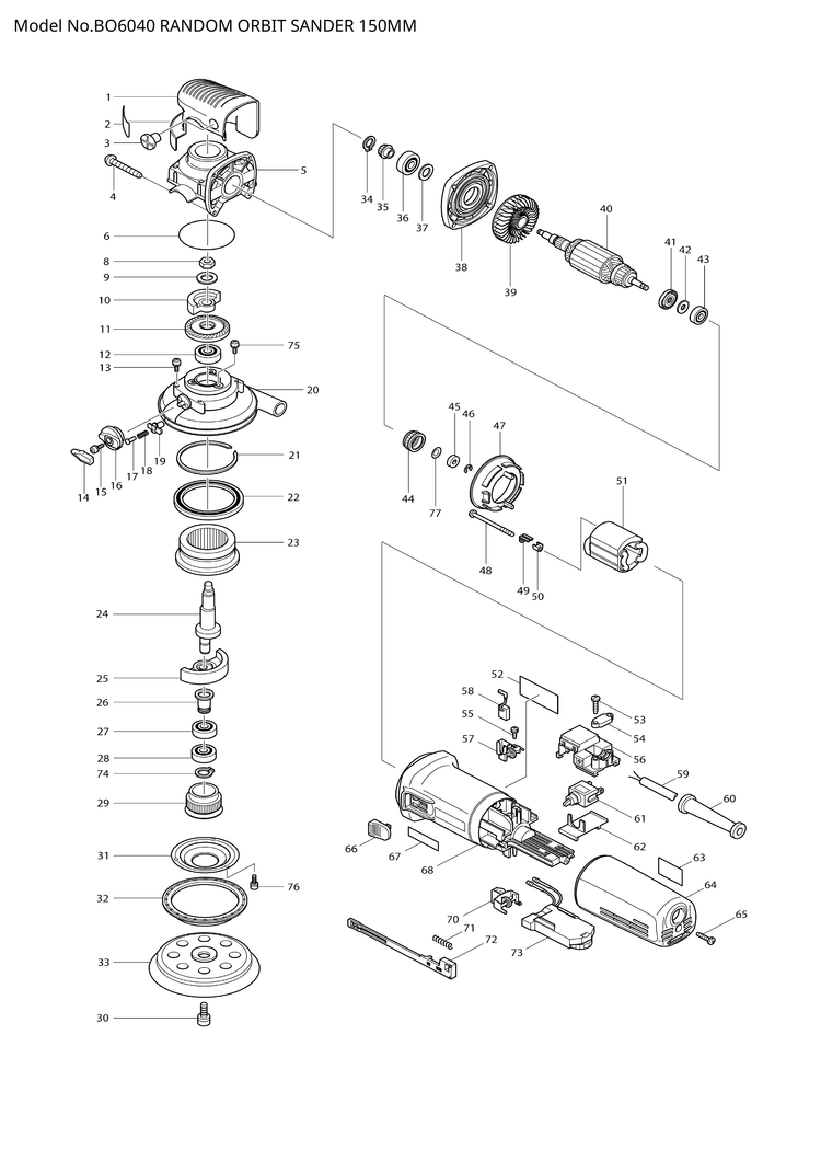 Makita BO6040 — сборочный чертёж, лист 1, деталь 824591-5 поз. A03