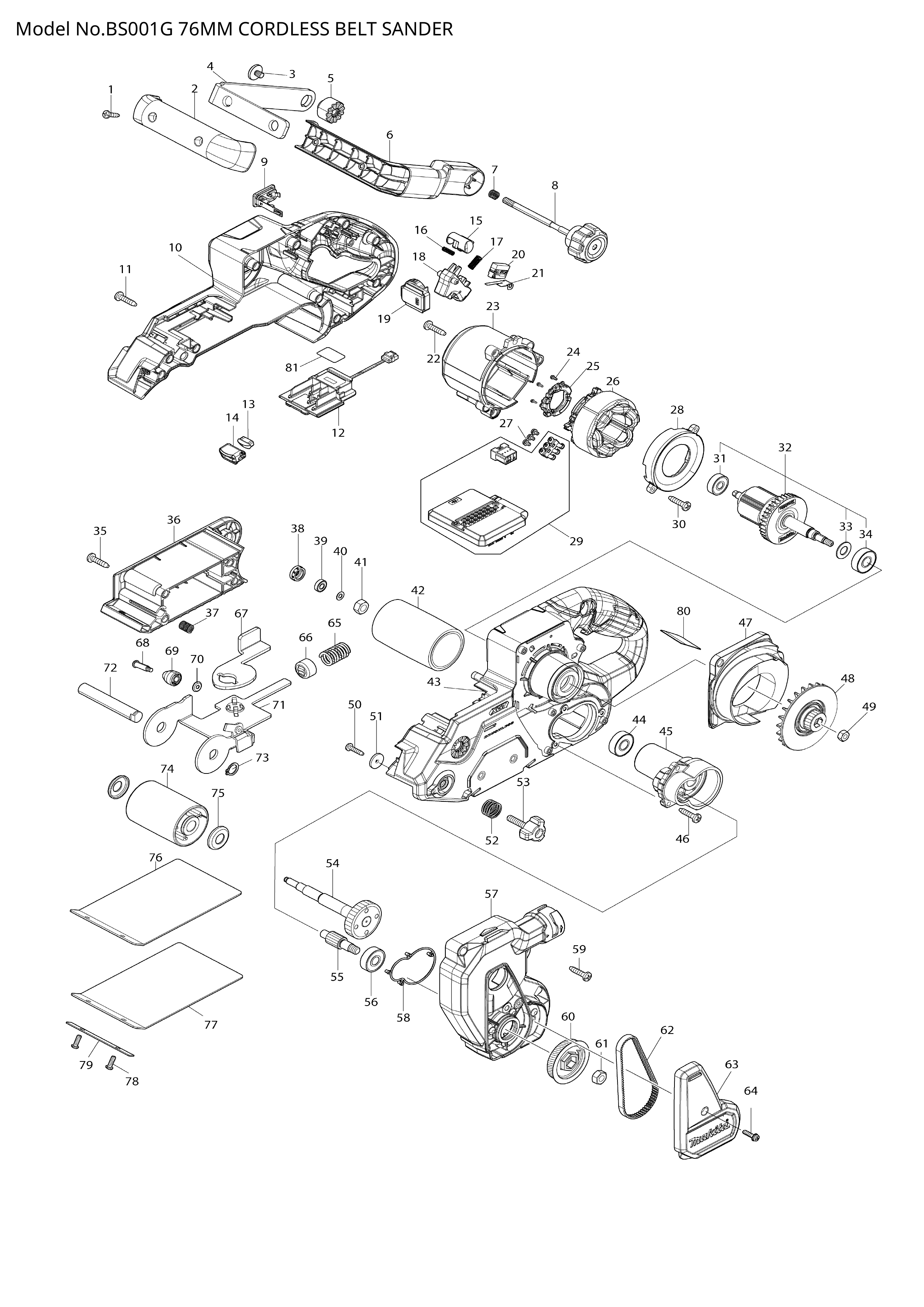 Makita BS001G — сборочный чертёж, лист 1, деталь 412719-3 поз. 014
