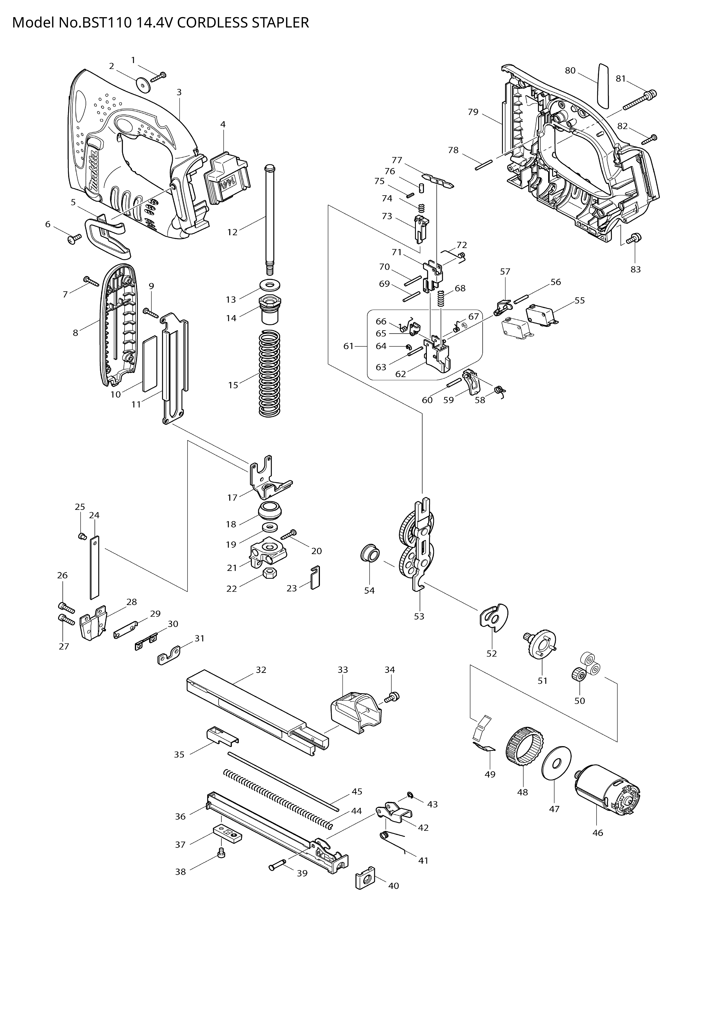 Makita BST110 — сборочный чертёж, лист 1, деталь 629848-7 поз. 046