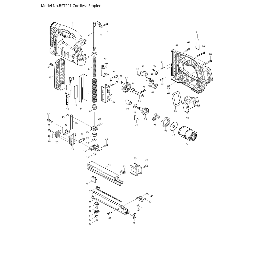 Makita BST221 — сборочный чертёж, лист 1, деталь 629125-7 поз. 079-1