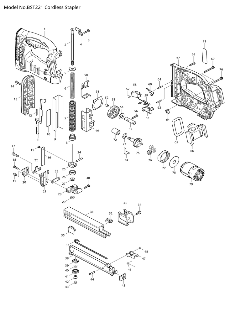 Makita BST221 — сборочный чертёж, лист 1, деталь 629125-7 поз. 079-1