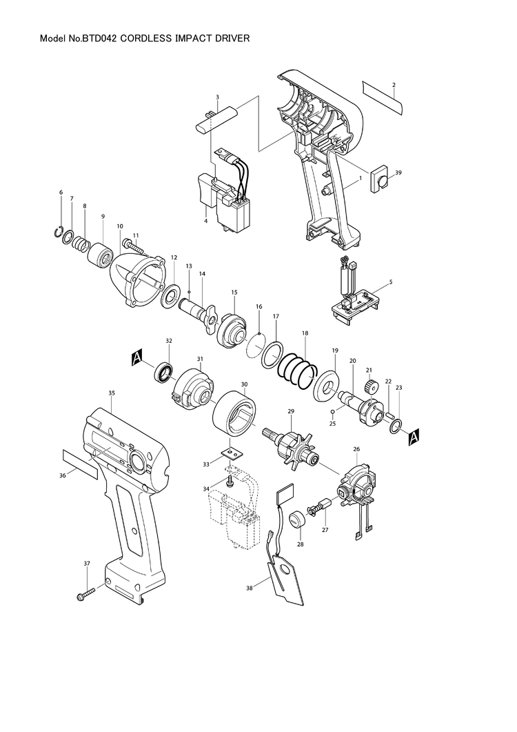 Makita BTD042 — сборочный чертёж, лист 1, деталь 619058-4 поз. 029