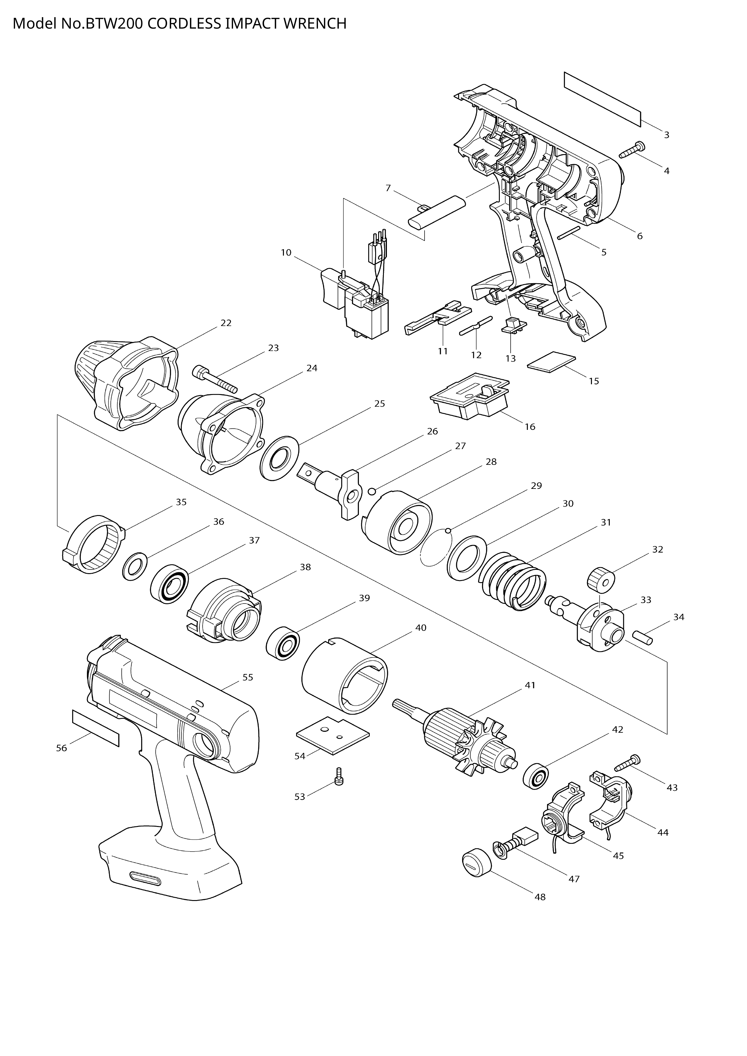 Makita BTW200 — сборочный чертёж, лист 1, деталь 519063-0 поз. 041