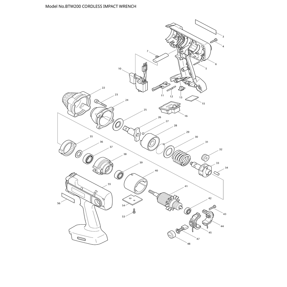 Makita BTW200 — сборочный чертёж, лист 1, деталь 519063-0 поз. 041