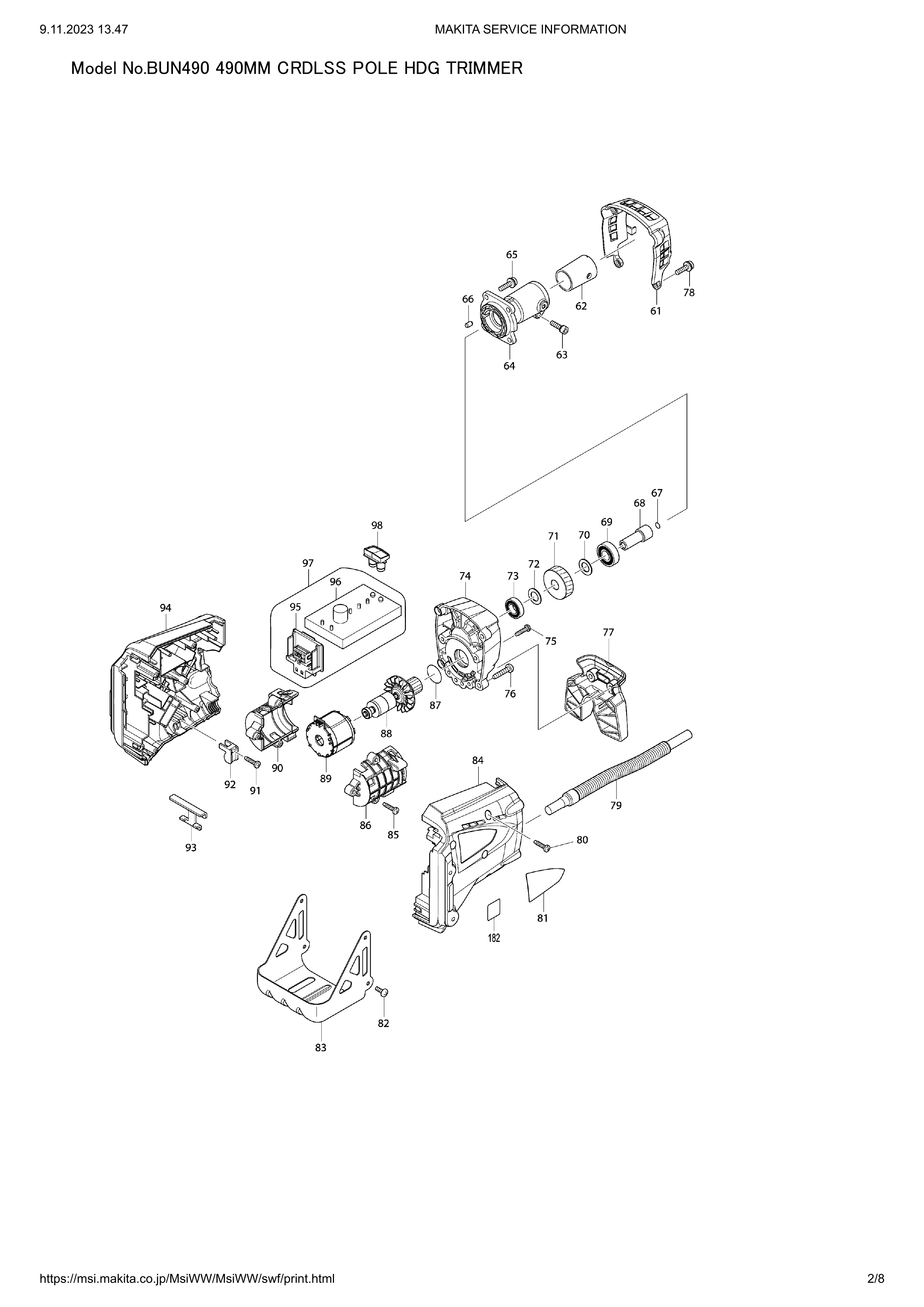 Makita BUN490 — сборочный чертёж, лист 2, деталь 126293-2 поз. 154-1