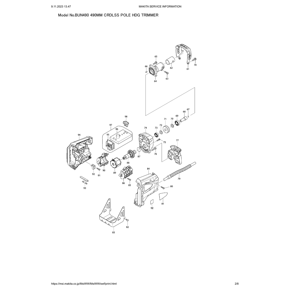 Makita BUN490 — сборочный чертёж, лист 2, деталь 126293-2 поз. 154-1