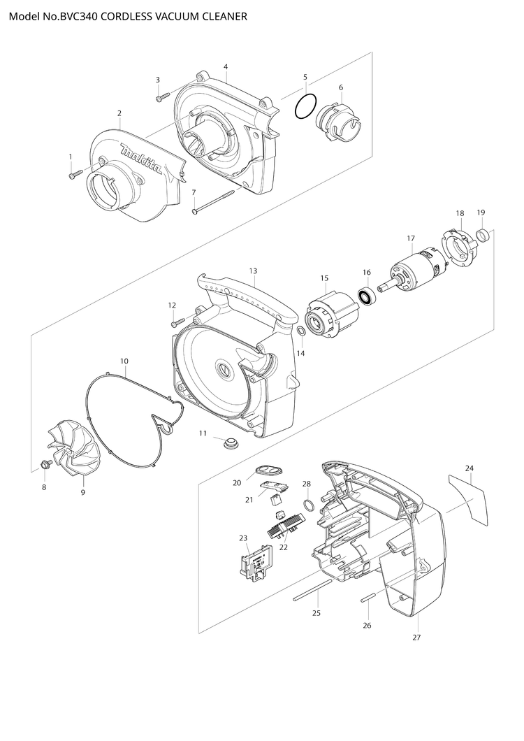 Makita BVC340 — сборочный чертёж, лист 1, деталь 638850-9 поз. 022-1