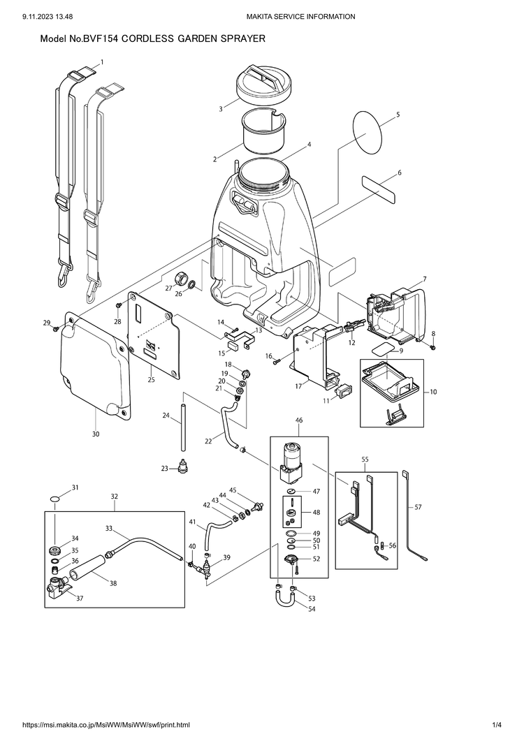 Makita BVF154 — сборочный чертёж, лист 1, деталь 629948-3 поз. C10