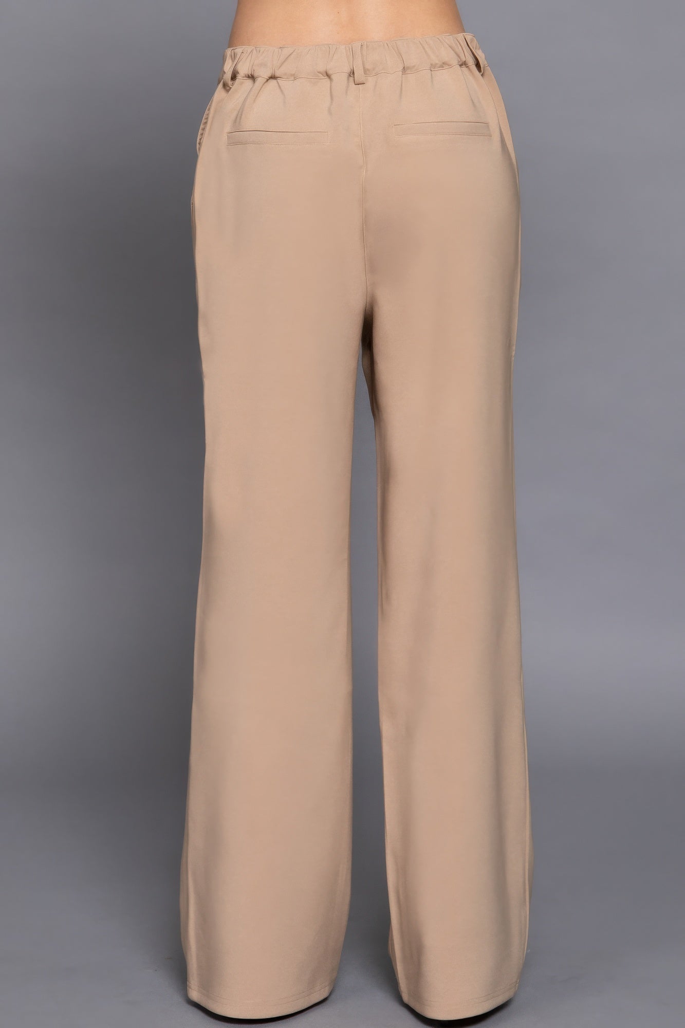 Back elastic straight woven long pants