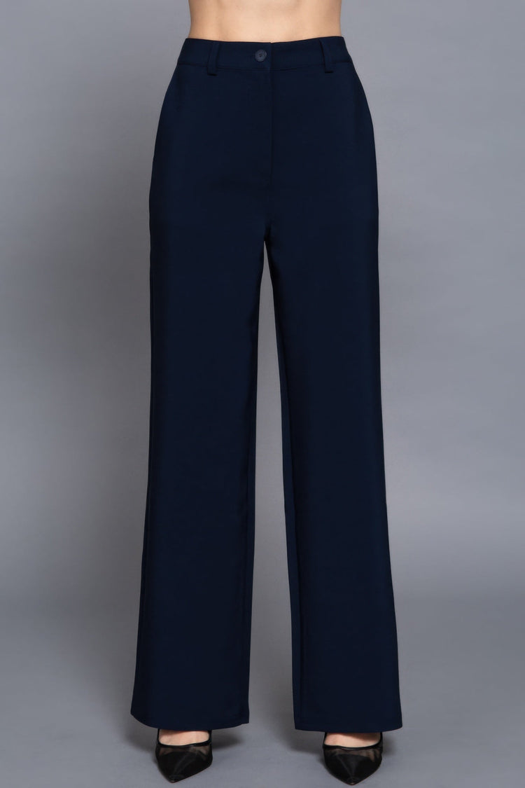 Back elastic straight woven long pants