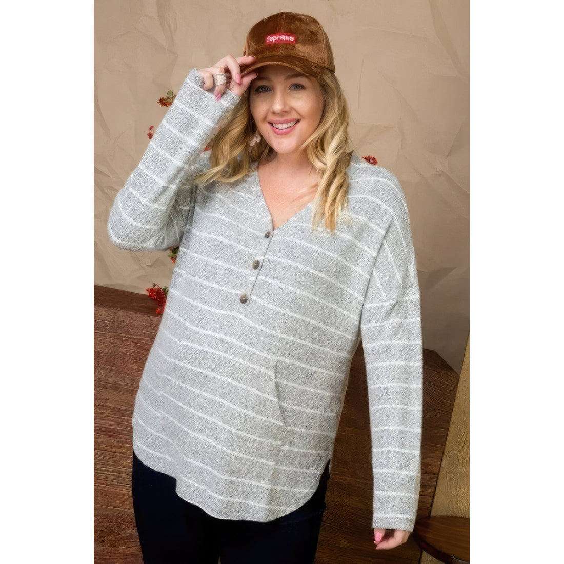 Brushed Hacci Two Tone Stripe Top