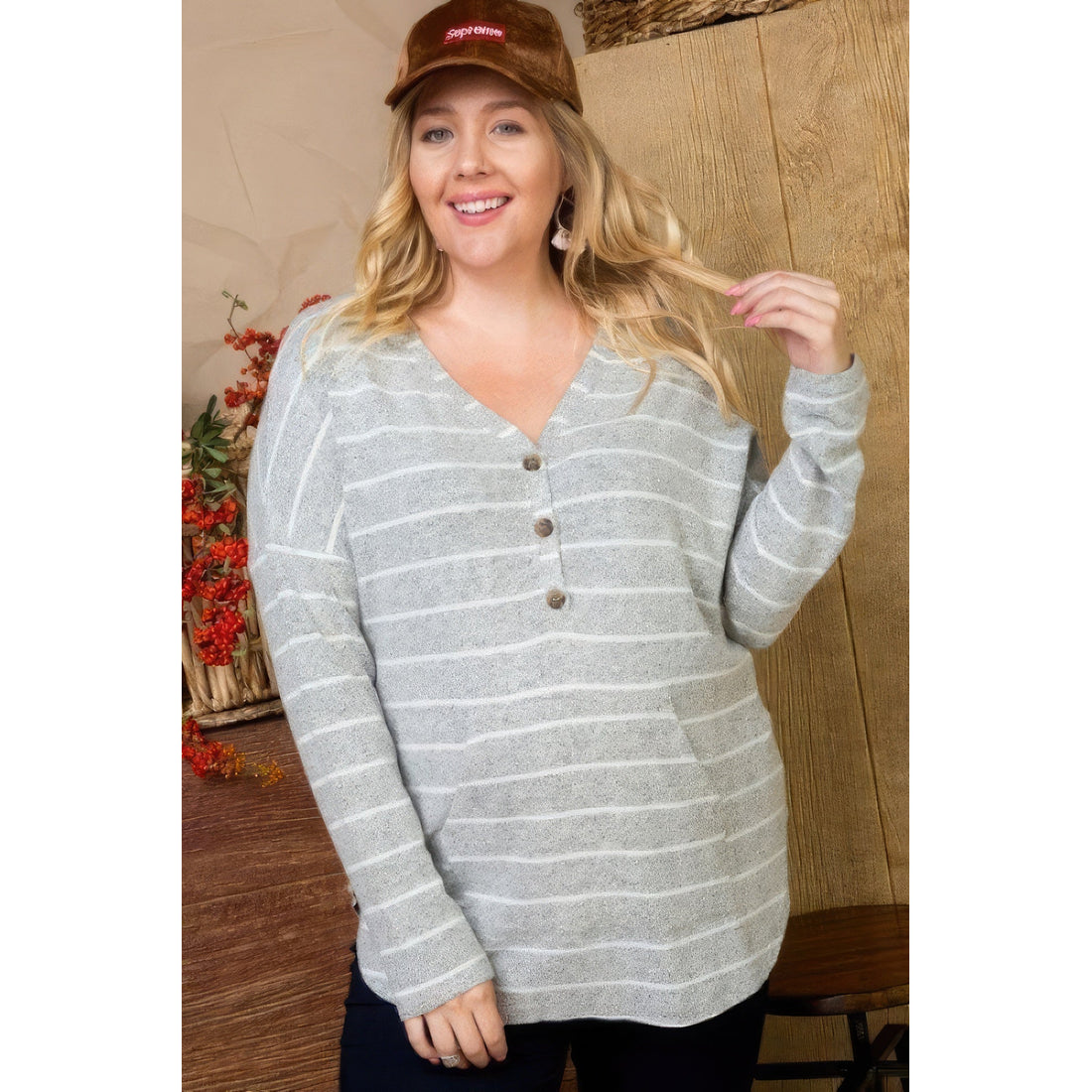 Brushed Hacci Two Tone Stripe Top