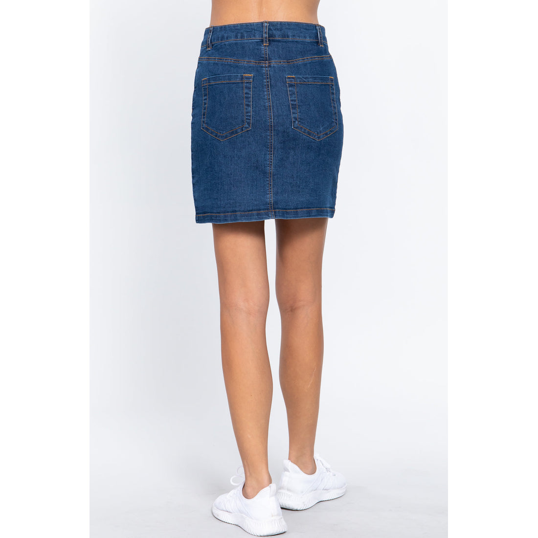 Buttoned Stretch Denim Mini Skirt