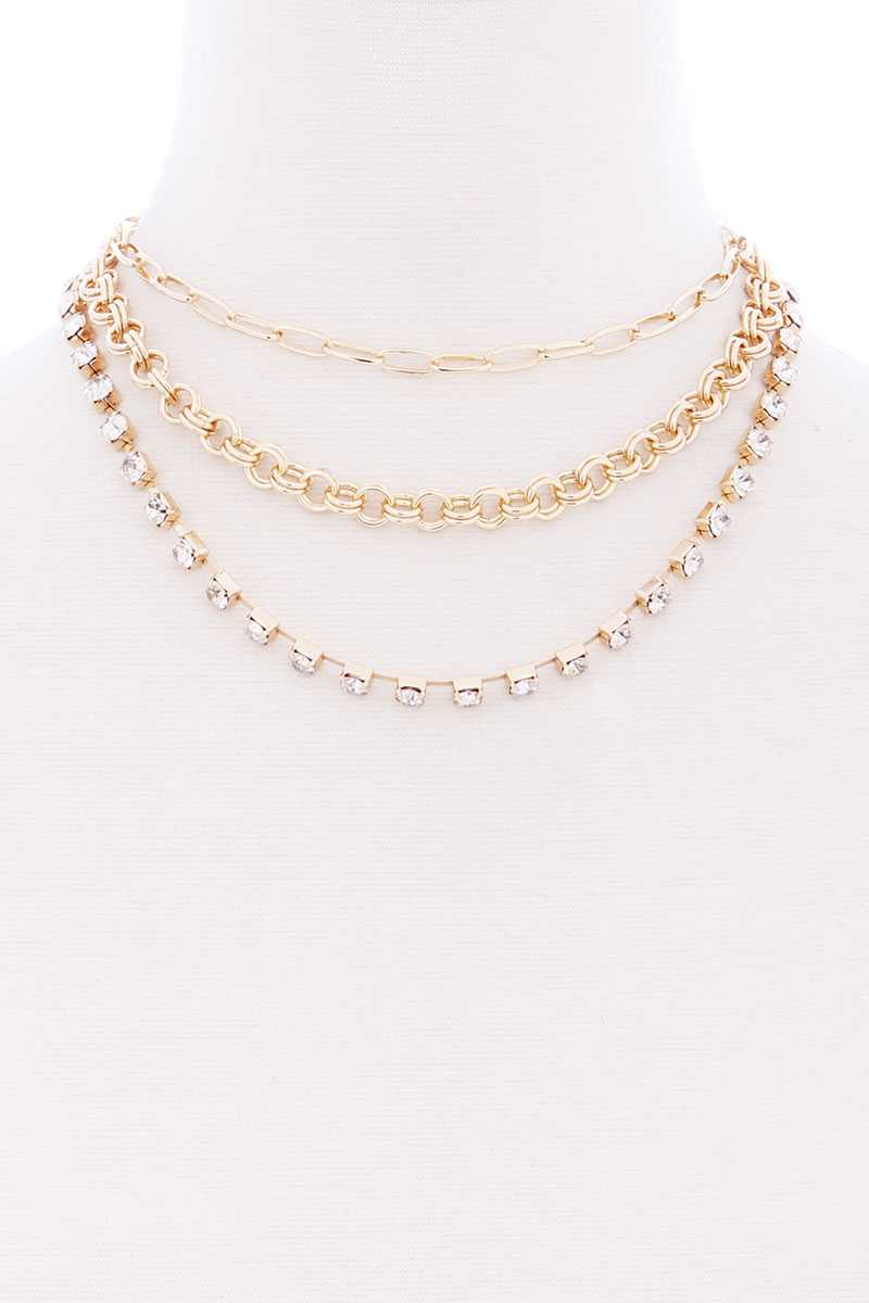 3 Layered Multi Metal Chain Necklace