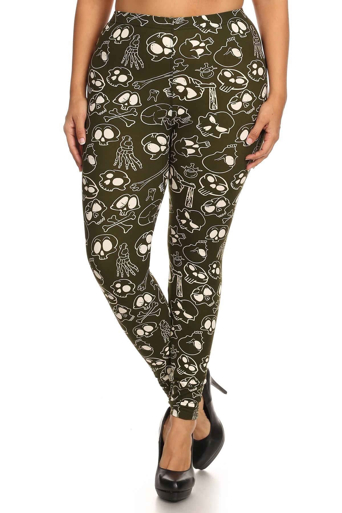 Skulls und Bones grafisch bedruckte Strickleggings mit elastischem Taillendetail. Hohe Taille. 